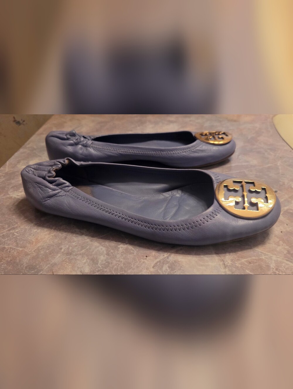Tory Burch Pale Blue Leather Reva Logo Ballet Flats - Picture 5 of 6